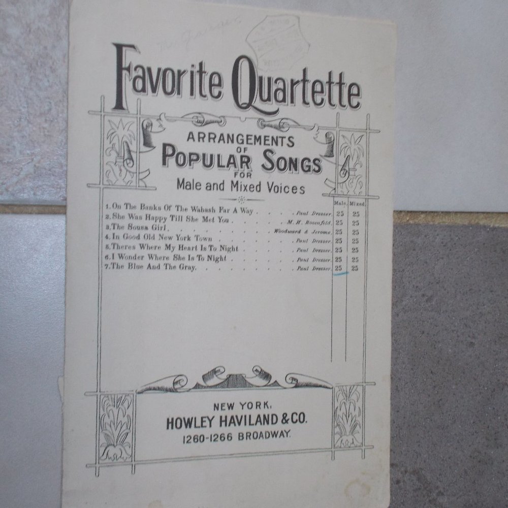 Vintage "Favorite Quartette" popular songs